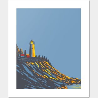 Pemaquid Point Light in Bristol Lincoln County Maine USA WPA Art Poster Posters and Art